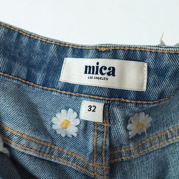 Mica Daisy Embroidered Wide Leg Jeans High Rise Denim Pants Size 32 - Picture 3 of 8